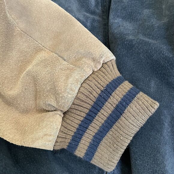 VTG Global Identity G-111 Leather Jacket Mens XL Brown & Blue Bomber Coat - Picture 12 of 16